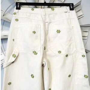 Cream Corduroy Embroidered Flower Carpenter Pants Raw Hem Y2K Cottagecore Medium
